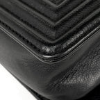 Chanel Boy Chain Shoulder Bag CC Logo Caviar Leather Black — view 3