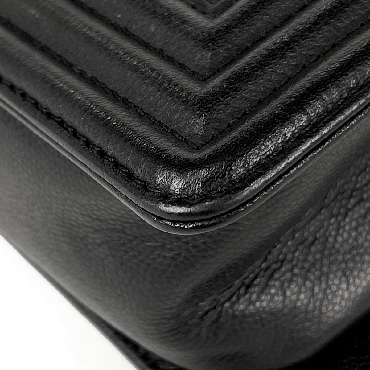 Chanel Boy Chain Shoulder Bag CC Logo Caviar Leather Black — view 3