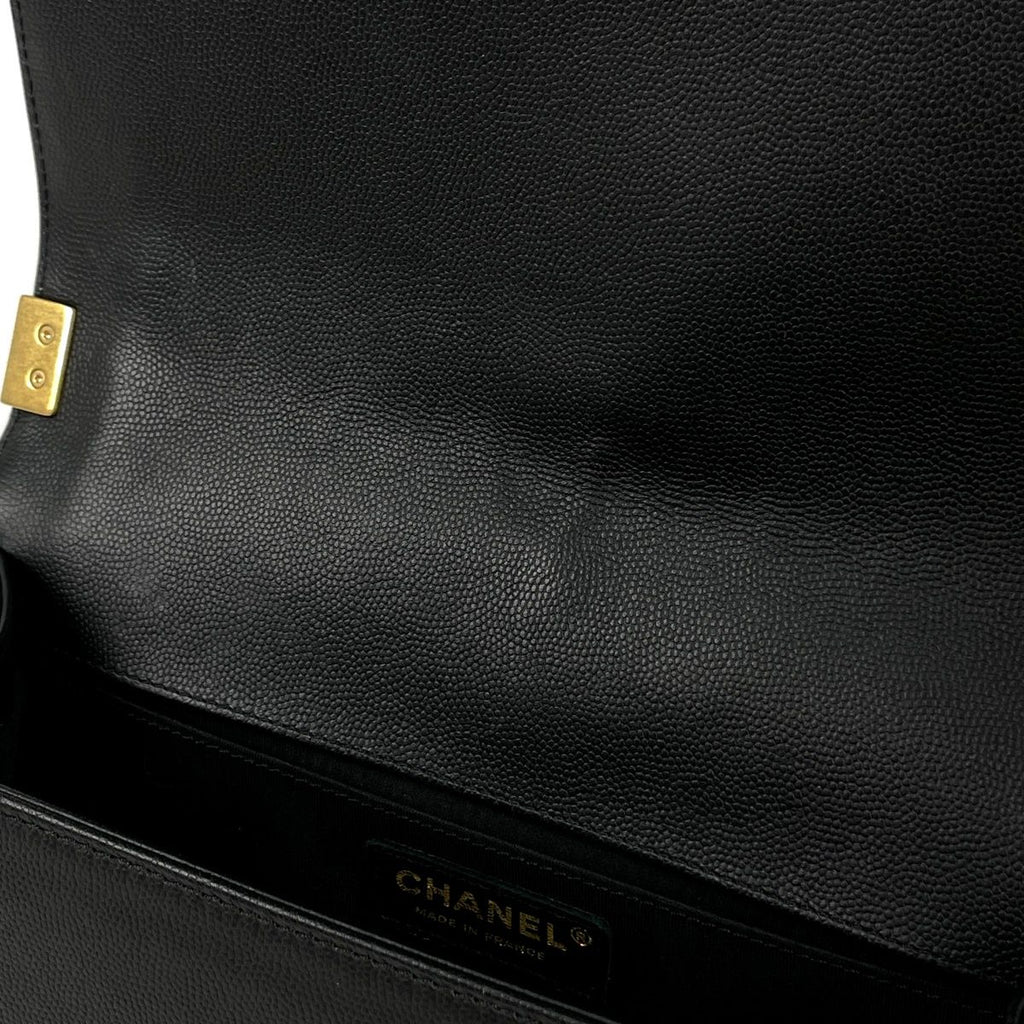 Chanel Boy Chain Shoulder Bag CC Logo Caviar Leather Black — view 6