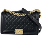 Chanel Boy Chain Shoulder Bag CC Logo Caviar Leather Black