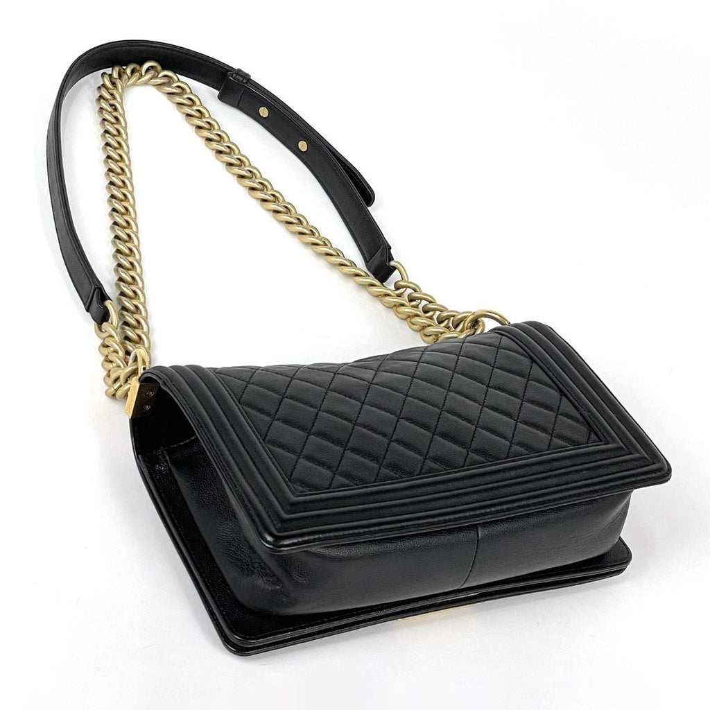Chanel Boy Chain Shoulder Bag CC Logo Caviar Leather Black — view 2
