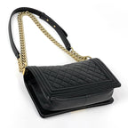 Chanel Boy Chain Shoulder Bag CC Logo Caviar Leather Black — view 2