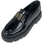 Chanel CC Logo Loafers Platform Shoes Leather Black
