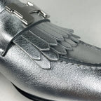 Hermes Moccasins Royale Logo Loafers Shoes Leather Silver — view 6