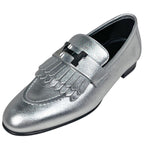 Hermes Moccasins Royale Logo Loafers Shoes Leather Silver