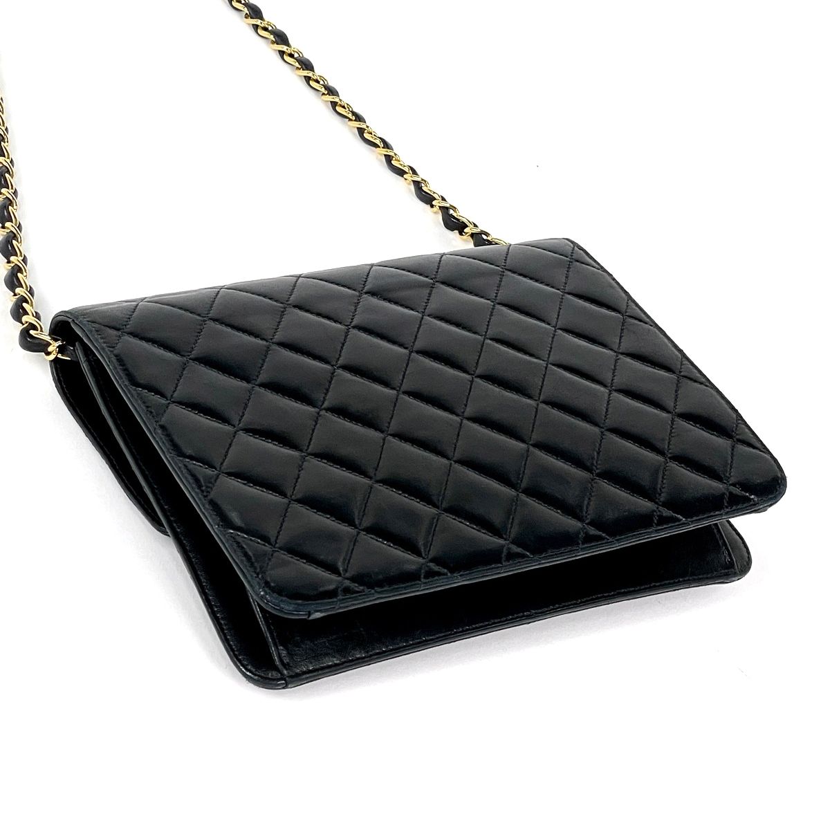 Chanel Single Flap Chain Shoulder Bag CC Logo Leather Black — view 2