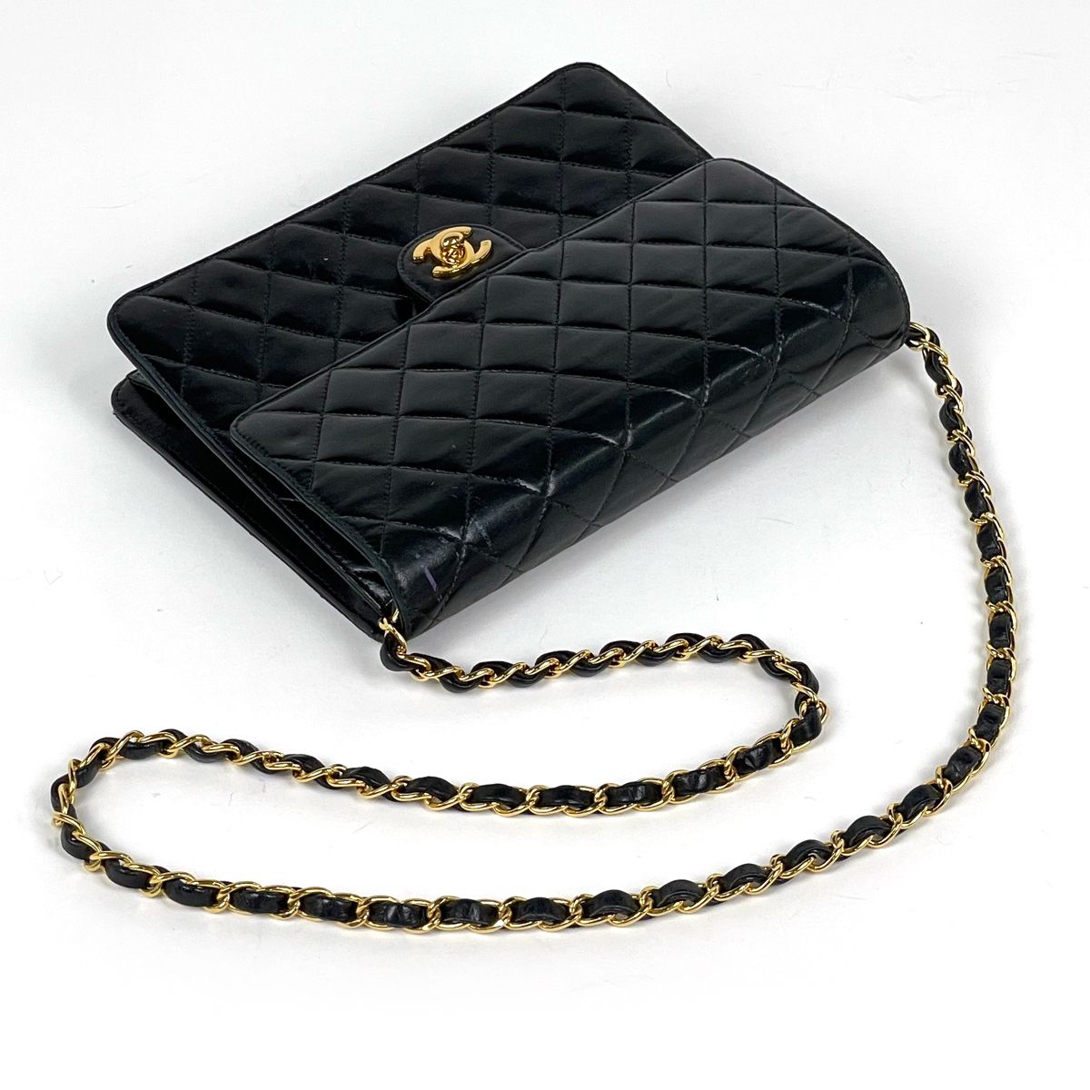 Chanel Single Flap Chain Shoulder Bag CC Logo Leather Black — view 8