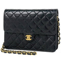 Chanel Single Flap Chain Shoulder Bag CC Logo Leather Black