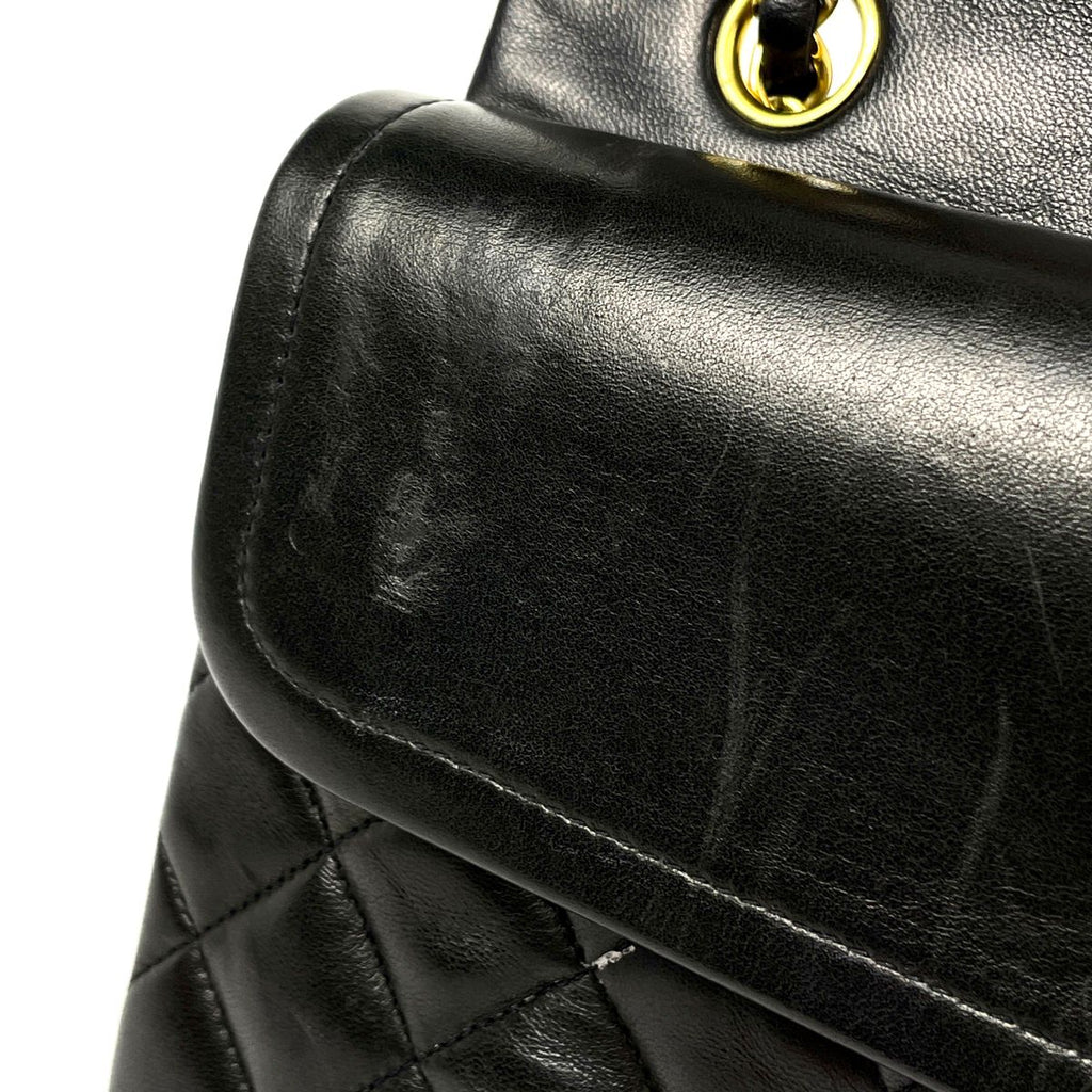 Chanel Quilted Double Flap Chain Shoulder Bag CC Logo Leather Black — view 7