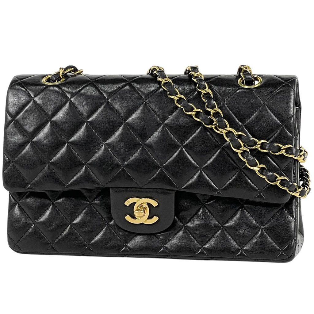 Chanel Quilted Double Flap Chain Shoulder Bag CC Logo Leather Black