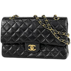 Chanel Quilted Double Flap Chain Shoulder Bag CC Logo Leather Black
