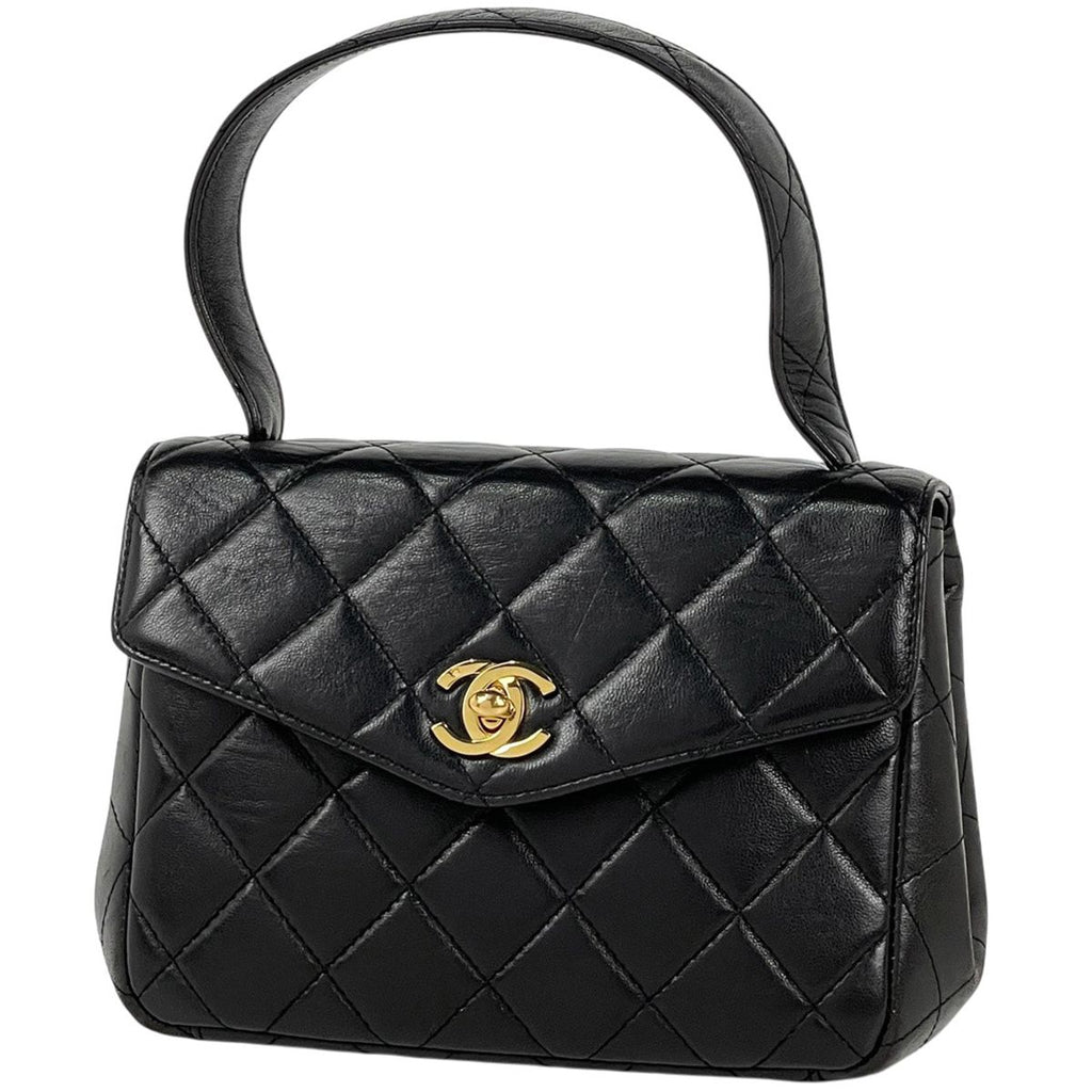 Chanel CC Logo Handbag Quilted Leather Black