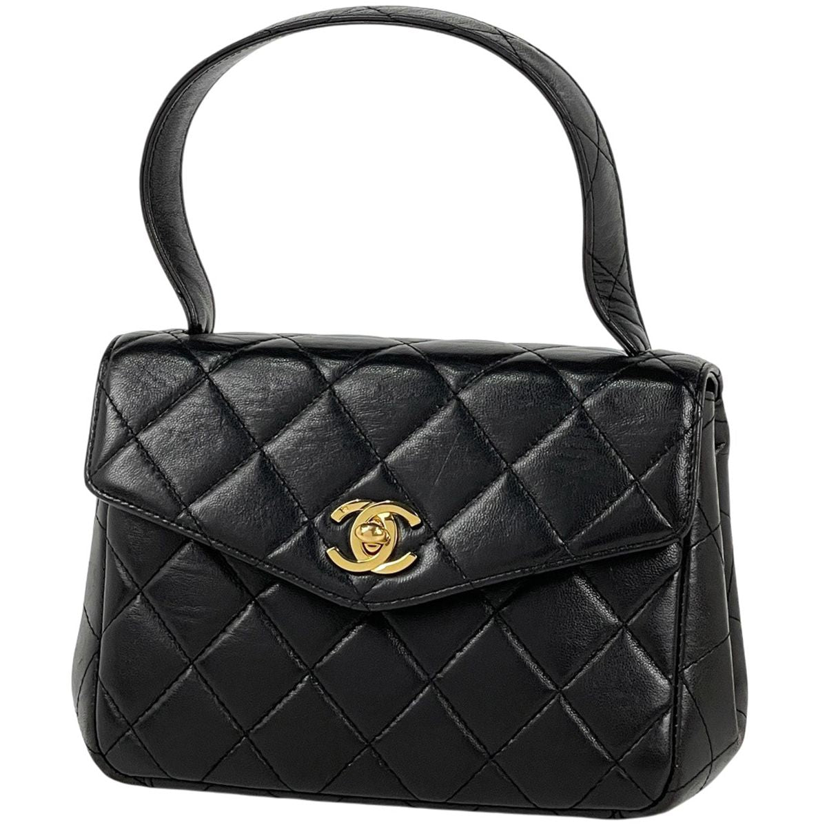 Chanel CC Logo Handbag Quilted Leather Black