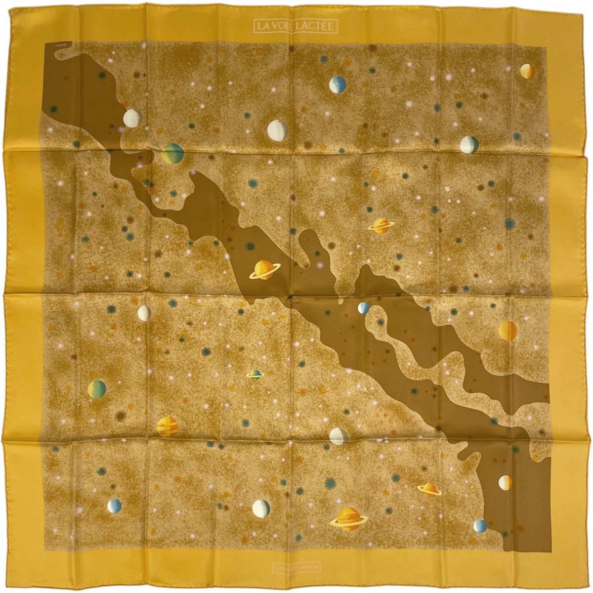 Hermes Carre 90 Lavoie Lactee Milky Way Scarf Silk Yellow Multicolor
