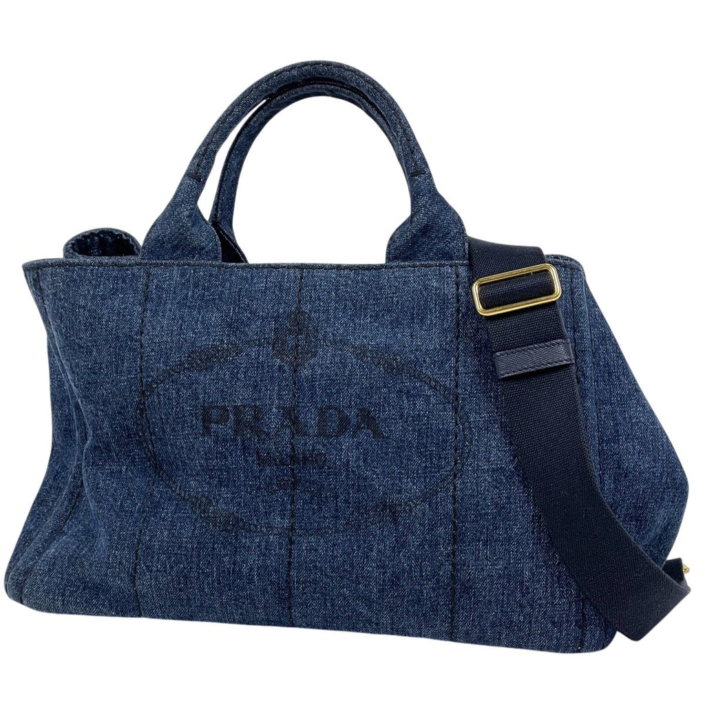 Prada Canapa Tote 2-Way Handbag Denim Navy