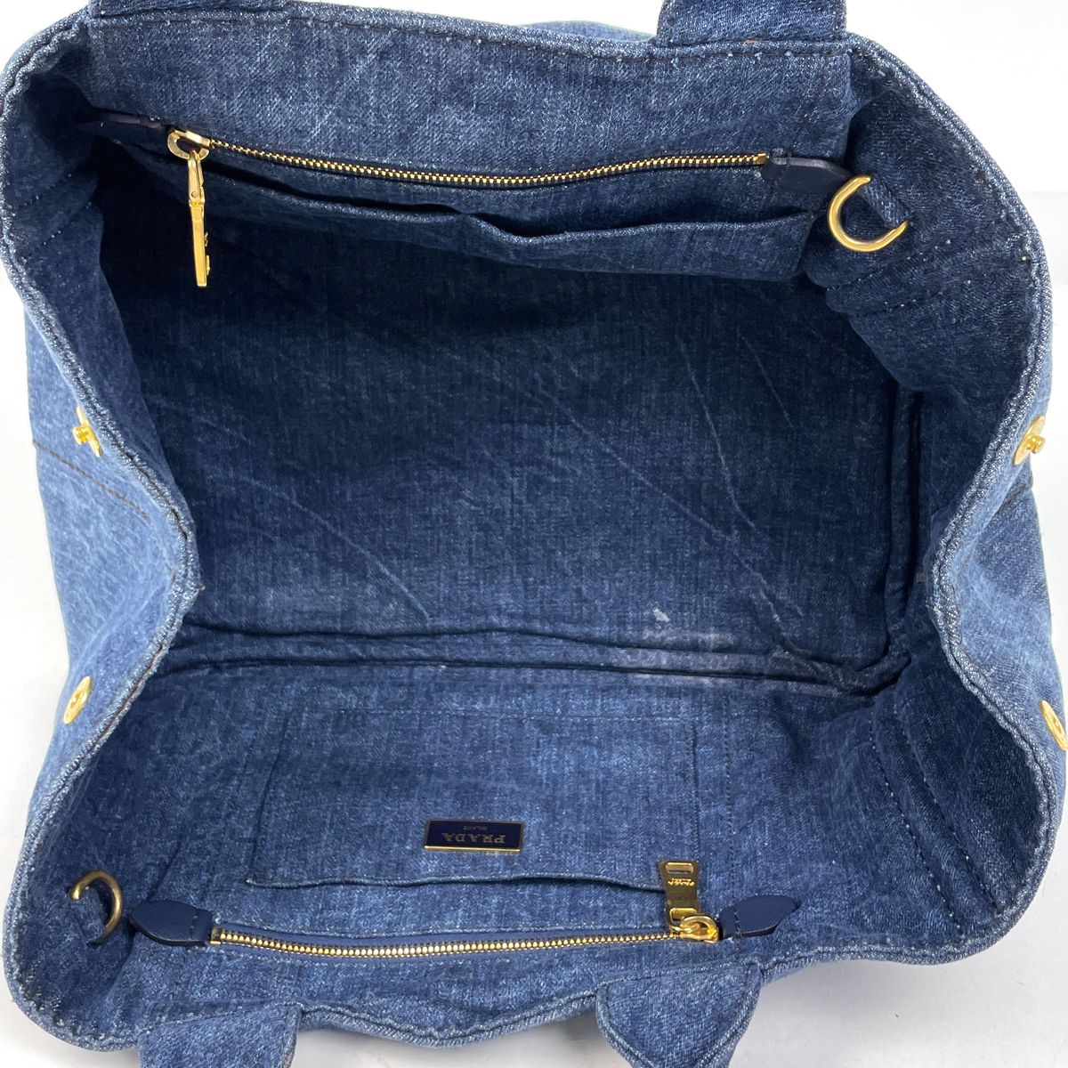 Prada Canapa Tote 2-Way Handbag Denim Navy — view 8