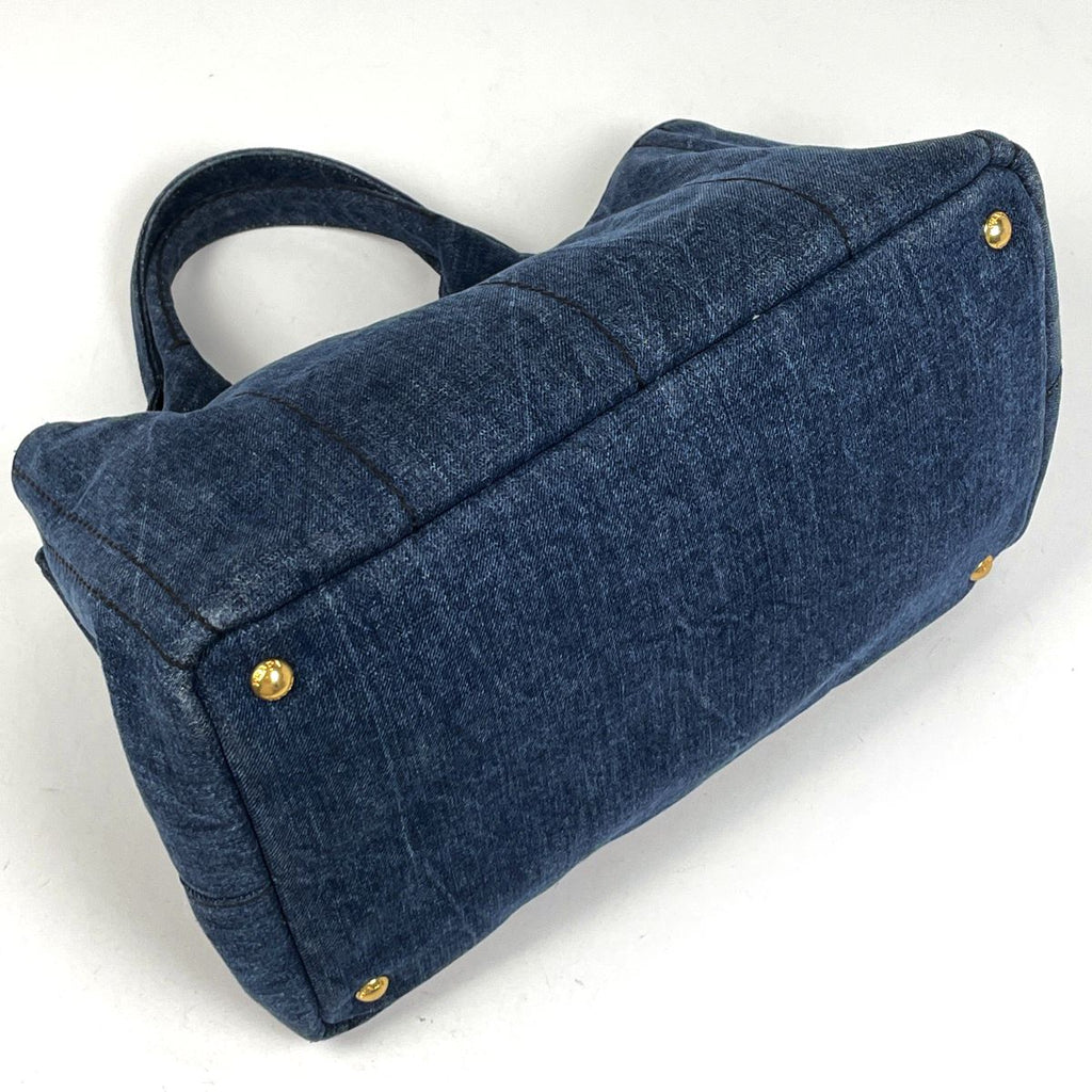 Prada Canapa Tote 2-Way Handbag Denim Navy — view 2