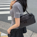 Chanel Quilted 2.55 Chain Shoulder Boston Bag Leather Black Vintage — view 2