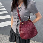 Bottega Veneta Intrecciato Shoulder Bag Leather Bordeaux Red Gold Vintage