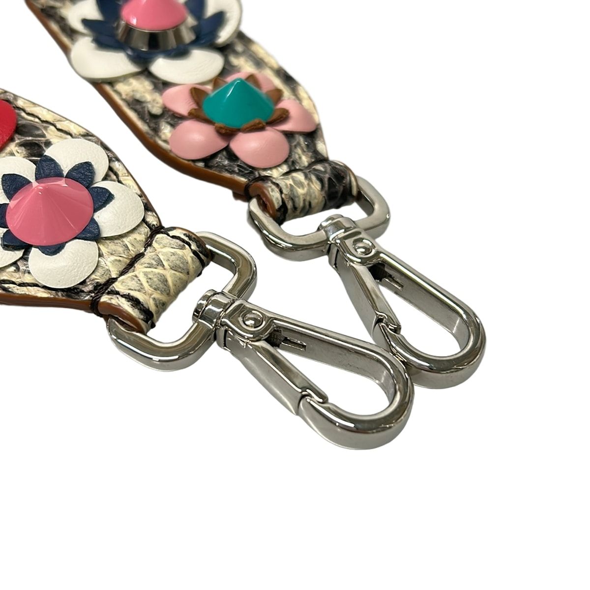 Fendi Shoulder Strap White Blue Multi Studs Flower Leather — view 4