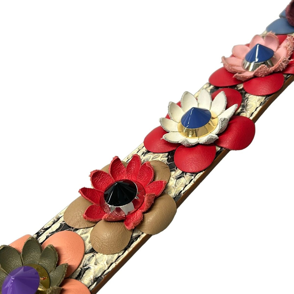 Fendi Shoulder Strap White Blue Multi Studs Flower Leather — view 6