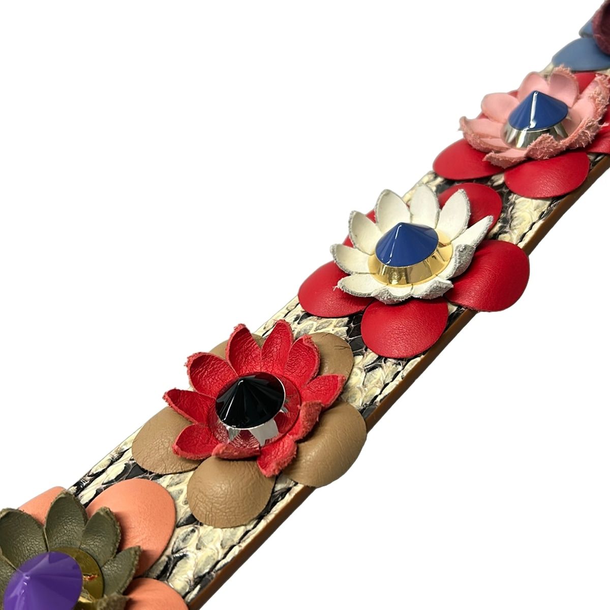 Fendi Shoulder Strap White Blue Multi Studs Flower Leather — view 6