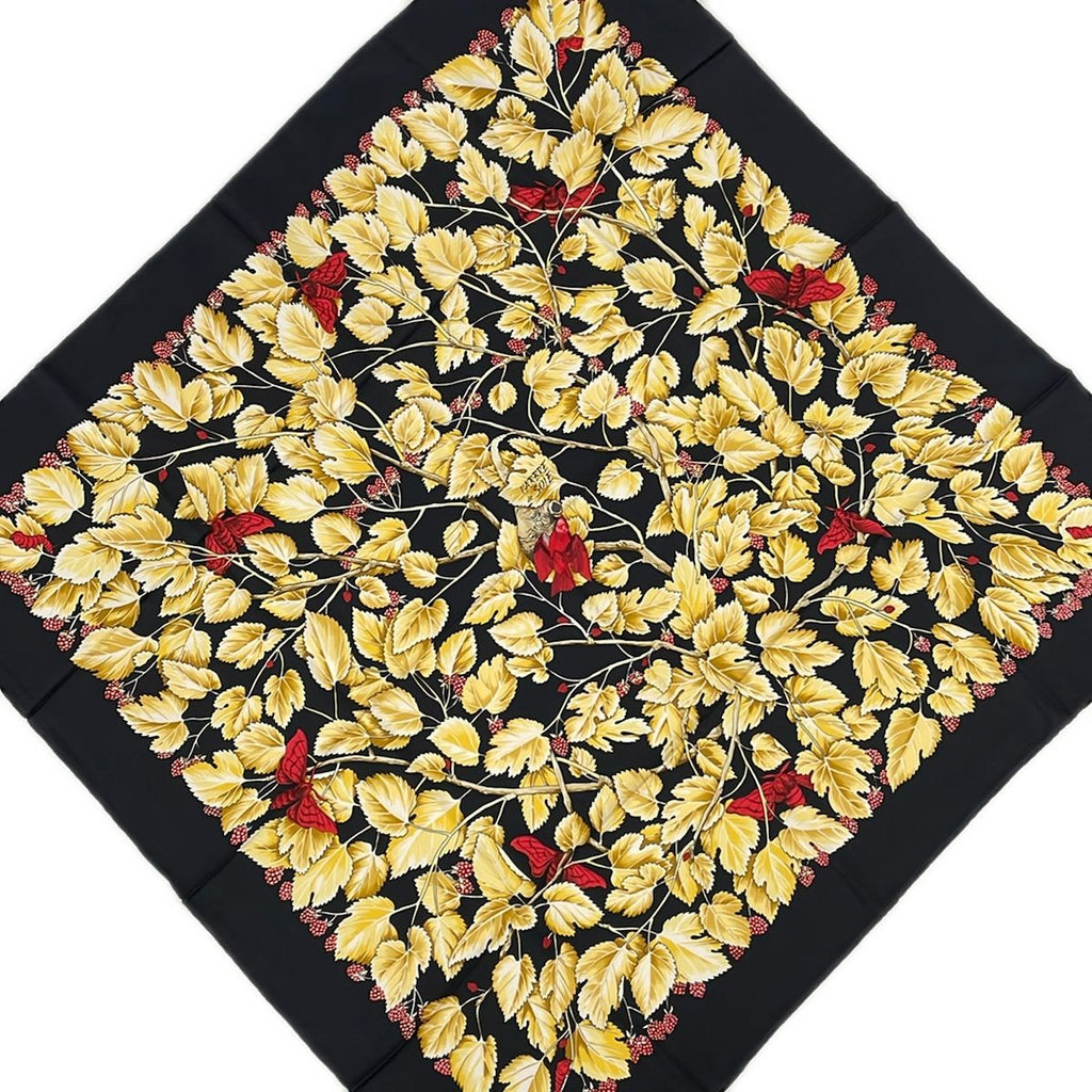 Hermes Scarf Carre 90 Black Gold Red I'arbre de Soie