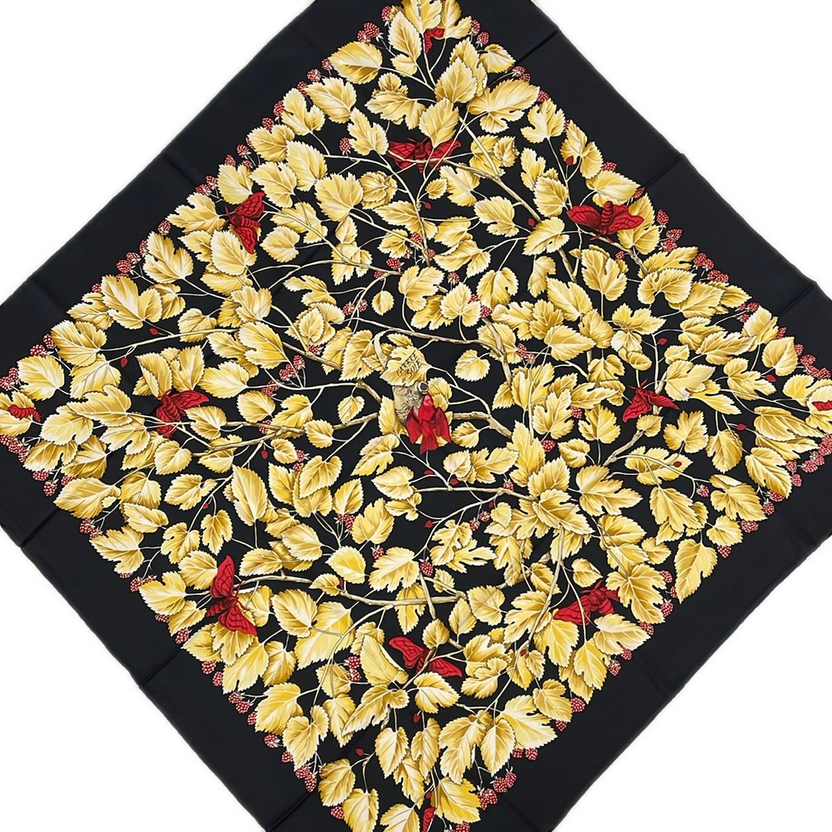 Hermes Scarf Carre 90 Black Gold Red I'arbre de Soie