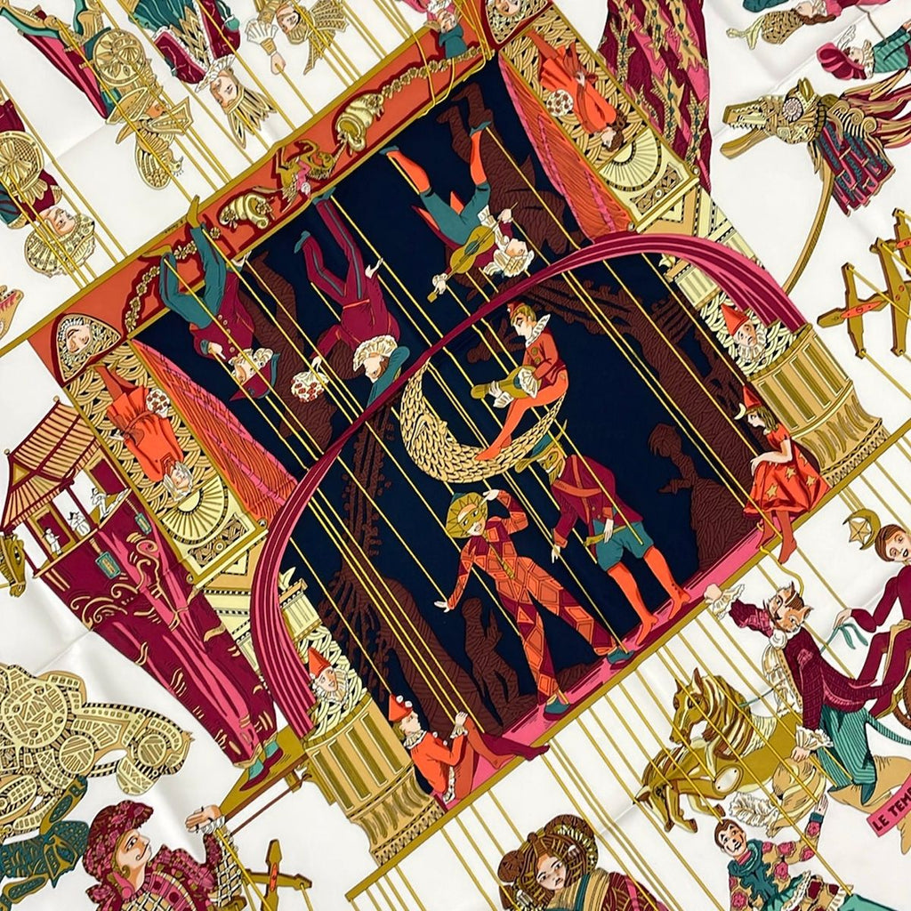 Hermes Scarf Carre 90 Dark Navy Bordeaux Multi Letemrs Des Marionettes — view 4