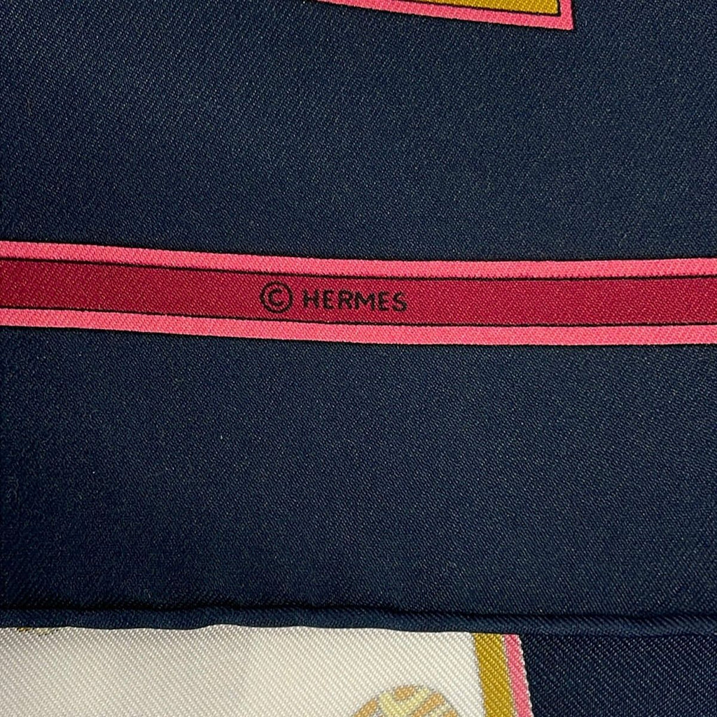 Hermes Scarf Carre 90 Dark Navy Bordeaux Multi Letemrs Des Marionettes — view 2