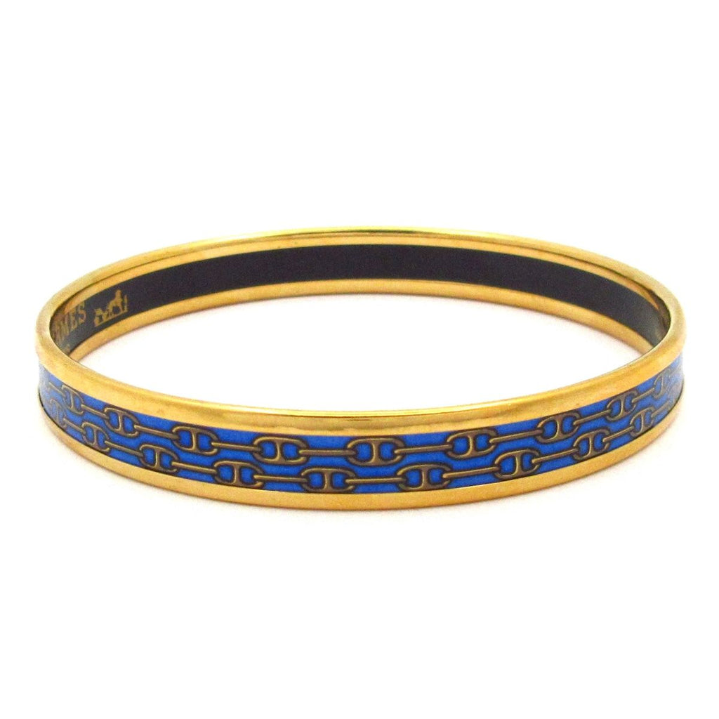 Hermes Bangle Enamel PM Gold Blue Chaine D'ancre Cloisonne Bracelet — view 2