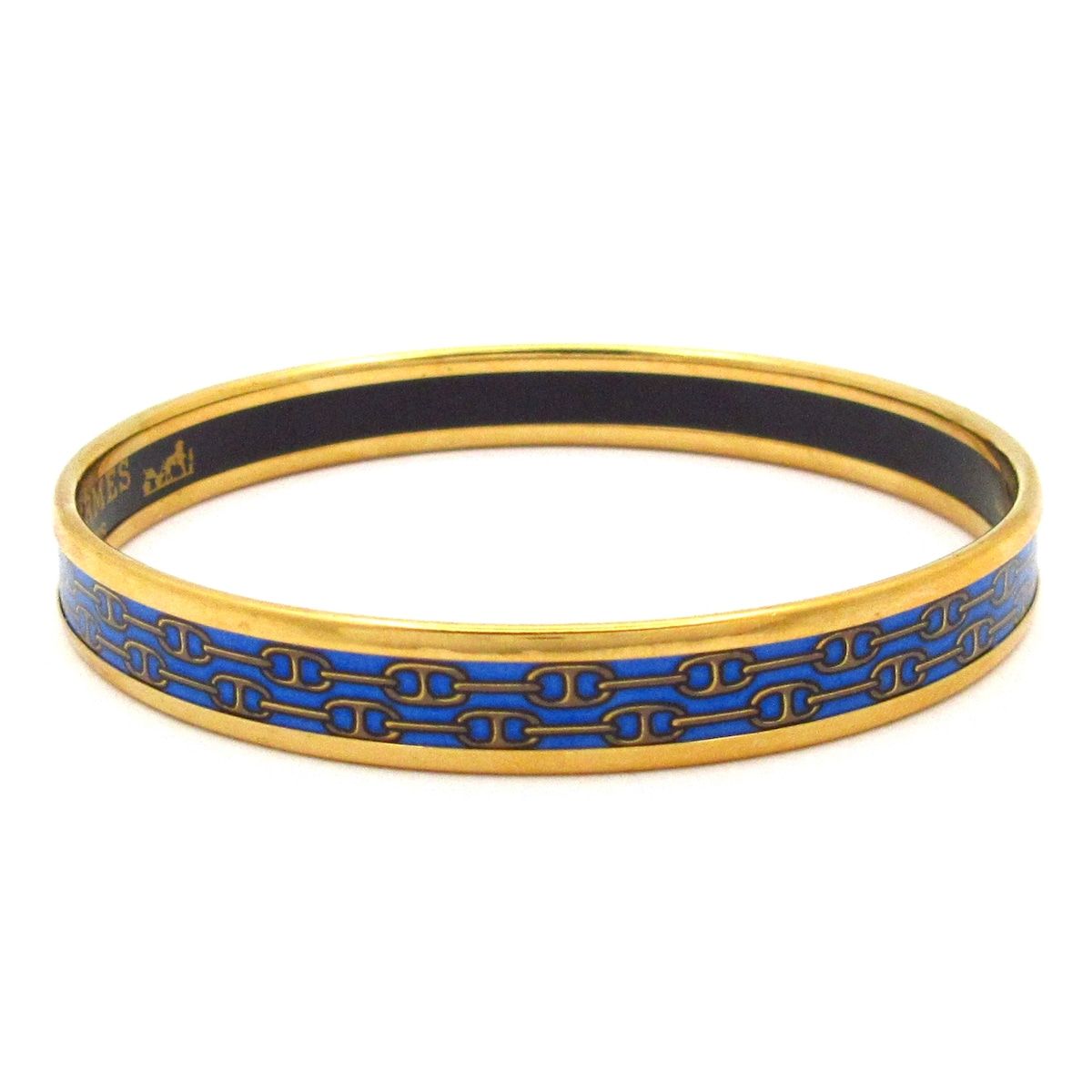 Hermes Bangle Enamel PM Gold Blue Chaine D'ancre Cloisonne Bracelet — view 2