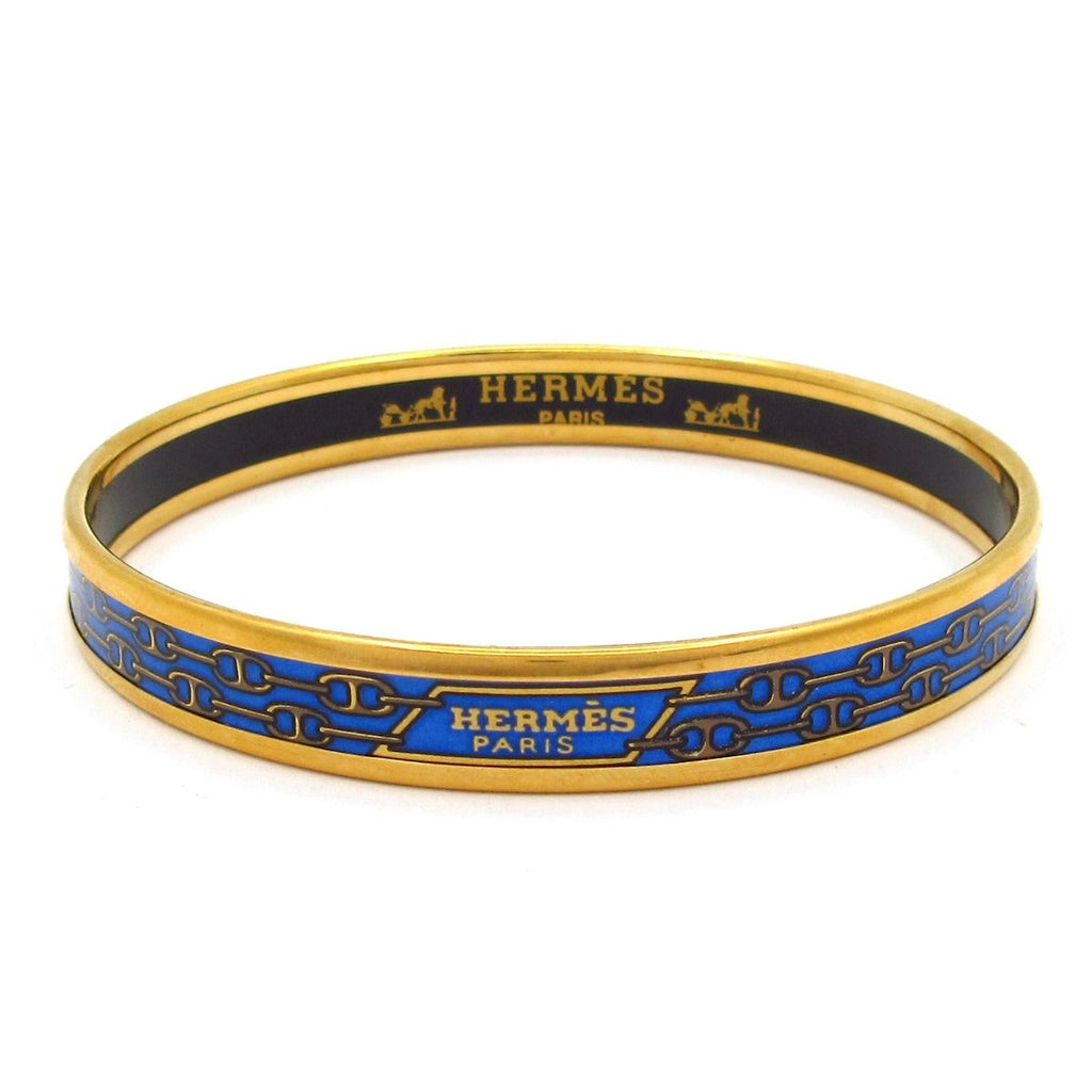 Hermes Bangle Enamel PM Gold Blue Chaine D'ancre Cloisonne Bracelet