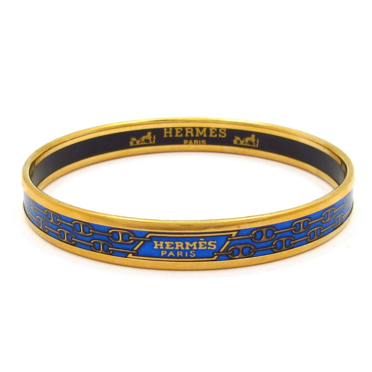 Hermes Bangle Enamel PM Gold Blue Chaine D'ancre Cloisonne Bracelet