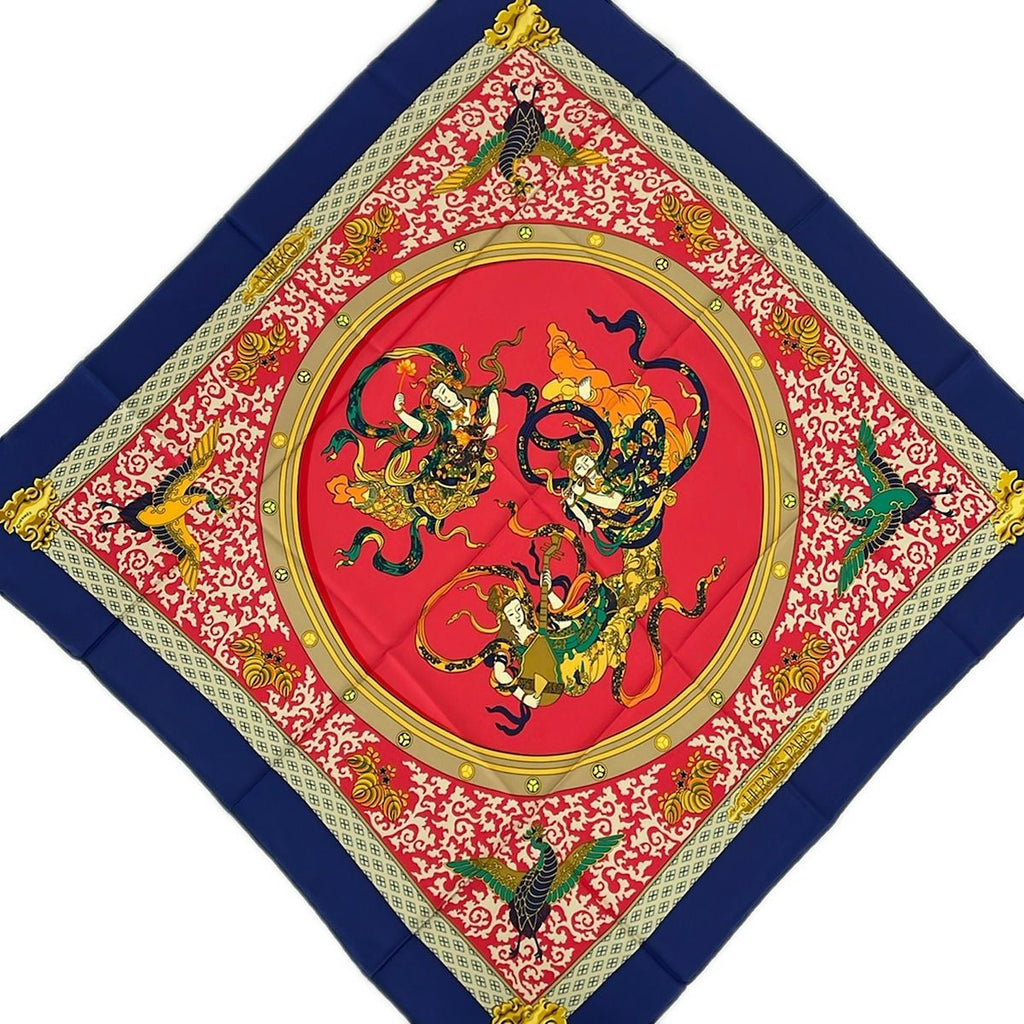 Hermes Scarf Carre 90 Dark Navy Red Yellow Nikko