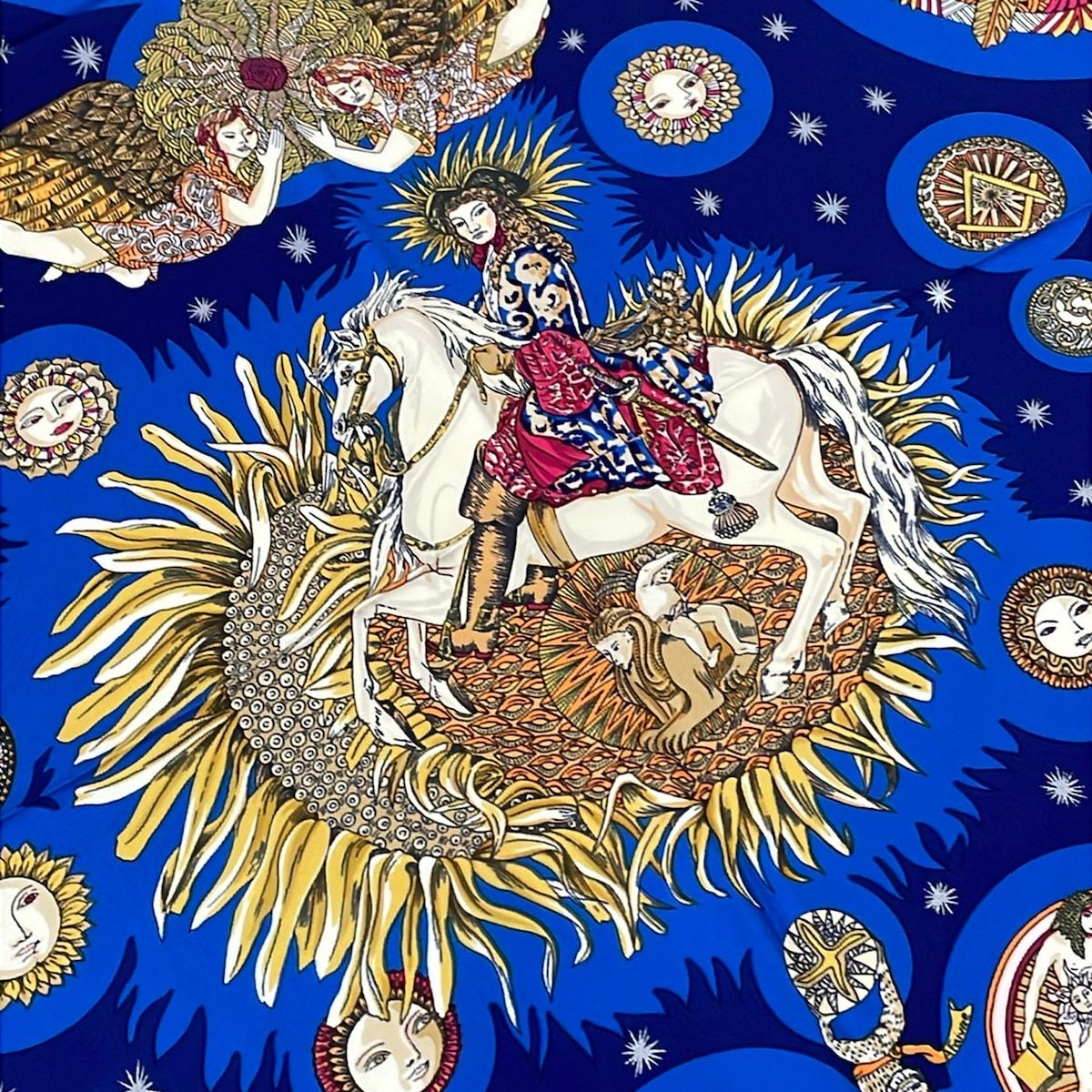 Hermes Scarf Carre 90 Blue Dark Navy Multi le Roy Soleil — view 4