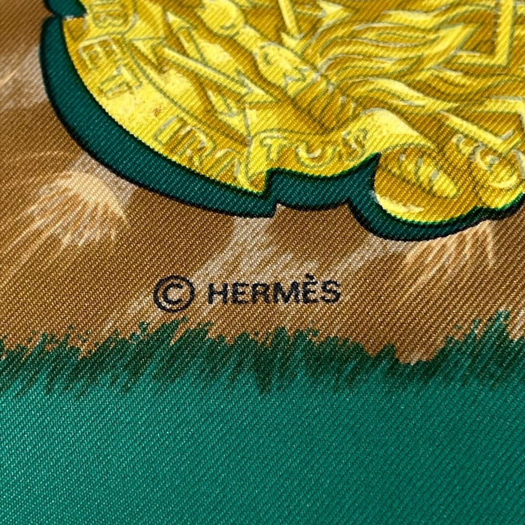 Hermes Scarf Carre 90 Green Red Multi Casques Et Plumets — view 2