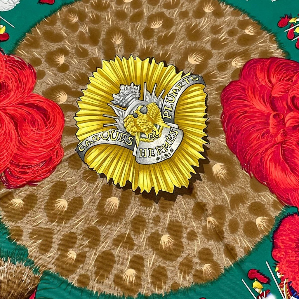 Hermes Scarf Carre 90 Green Red Multi Casques Et Plumets — view 4