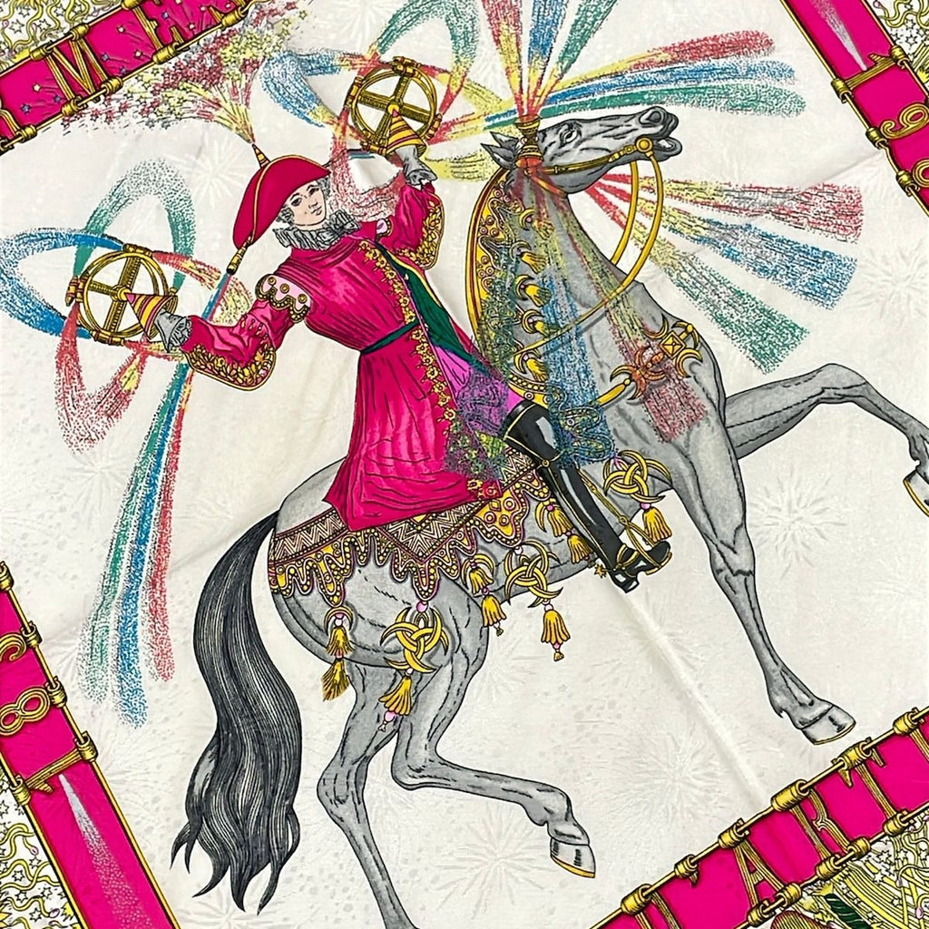 Hermes Scarf Carre 90 White Blue Pink Multi Feu D'artifice — view 4