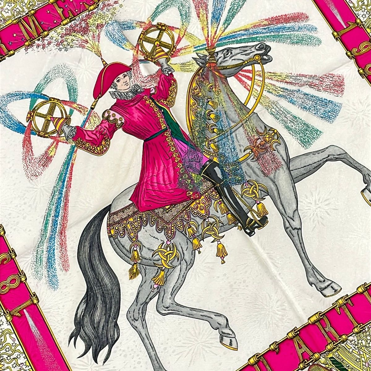 Hermes Scarf Carre 90 White Blue Pink Multi Feu D'artifice — view 4