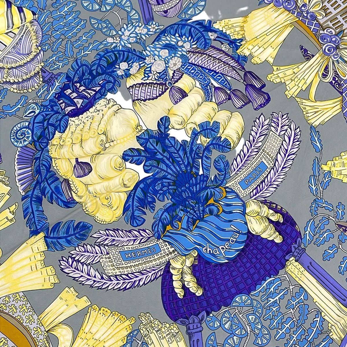Hermes Scarf Carre 90 Blue Purple Yellow Chapeau! — view 4