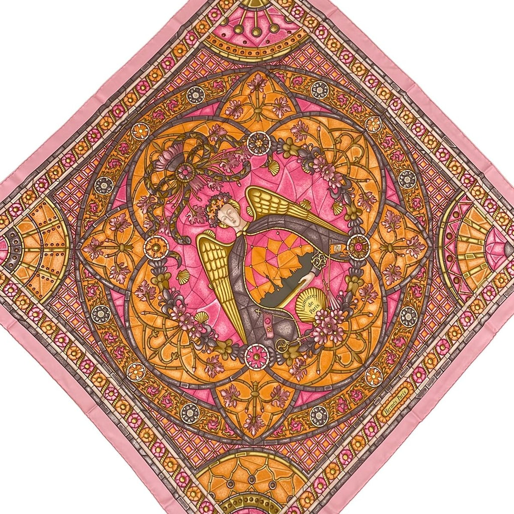 Hermes Scarf Carre 90 Pink Orange Multi Lumieres de Paris
