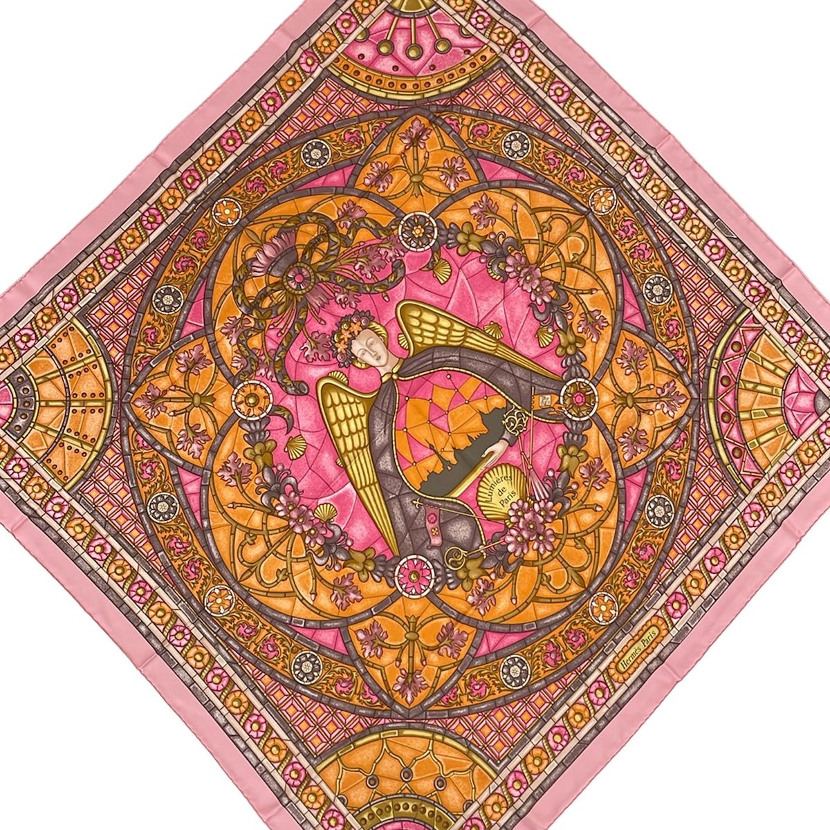 Hermes Scarf Carre 90 Pink Orange Multi Lumieres de Paris