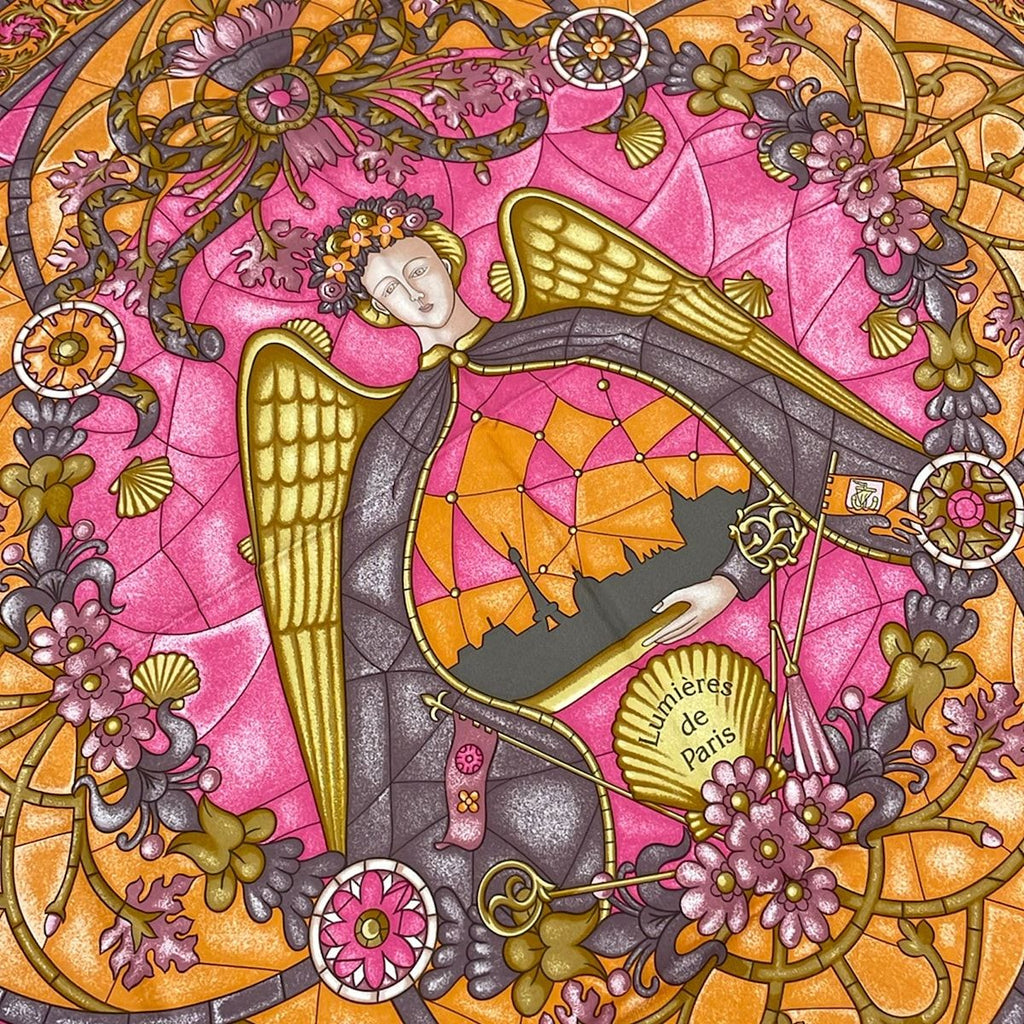 Hermes Scarf Carre 90 Pink Orange Multi Lumieres de Paris — view 4