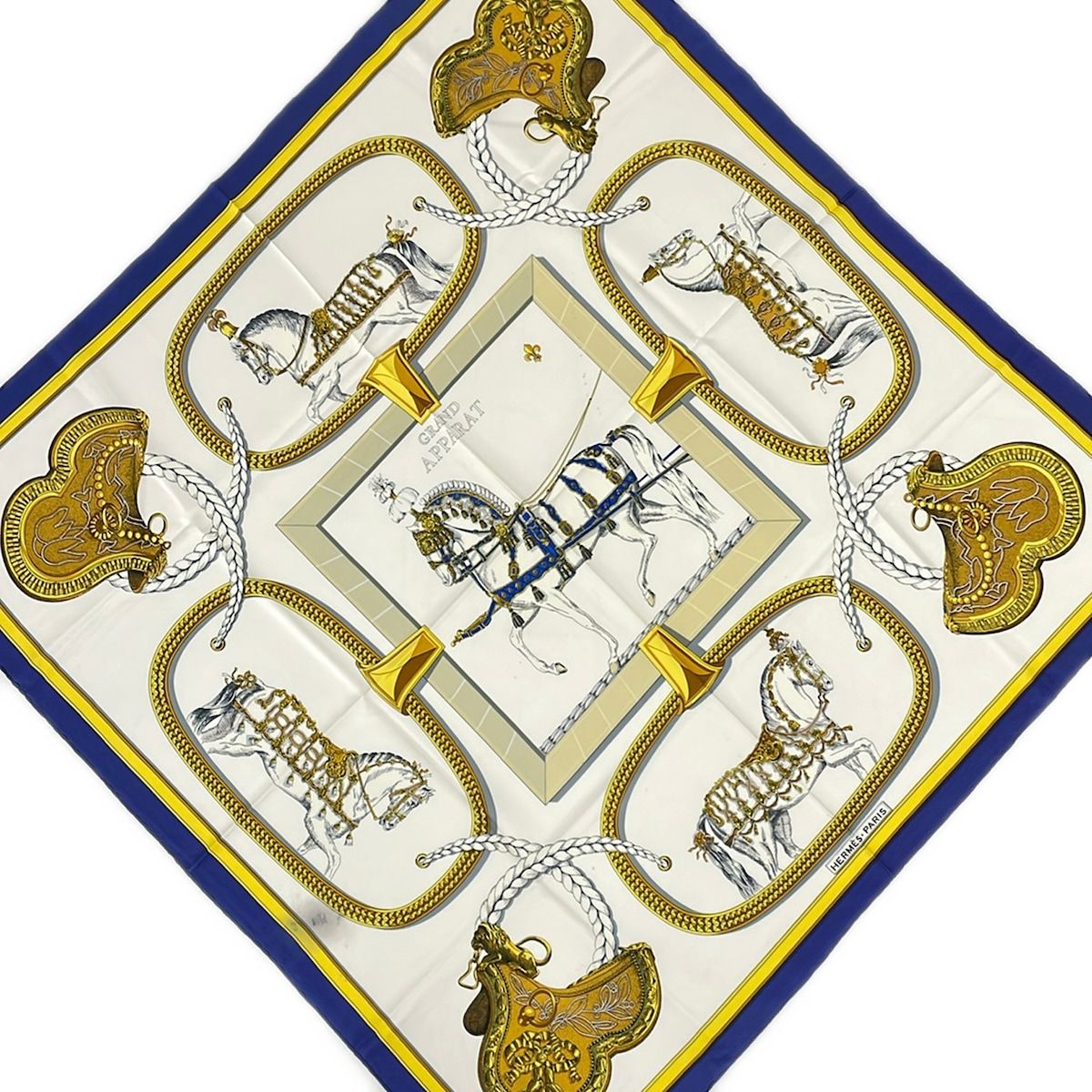 Hermes Scarf Carre 90 White Gold Beige Grand Apparat