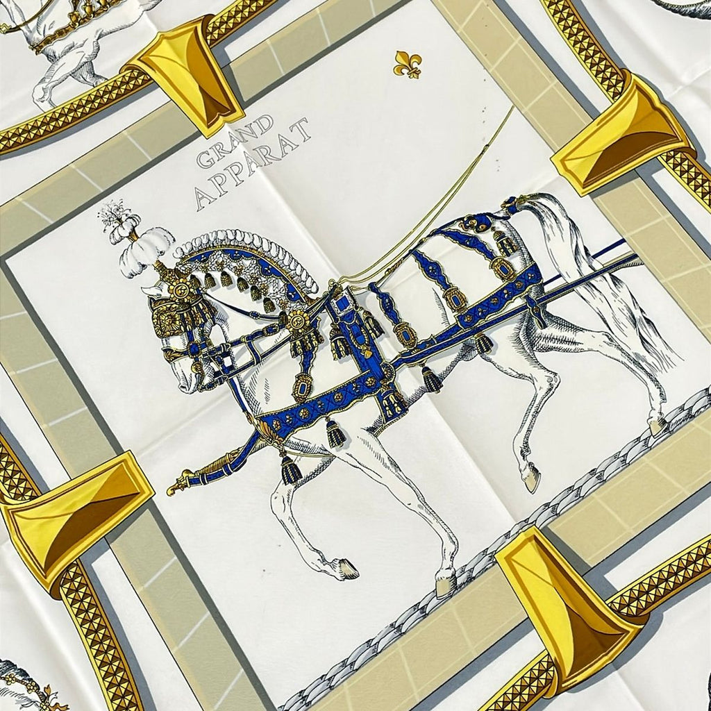 Hermes Scarf Carre 90 White Gold Beige Grand Apparat — view 5
