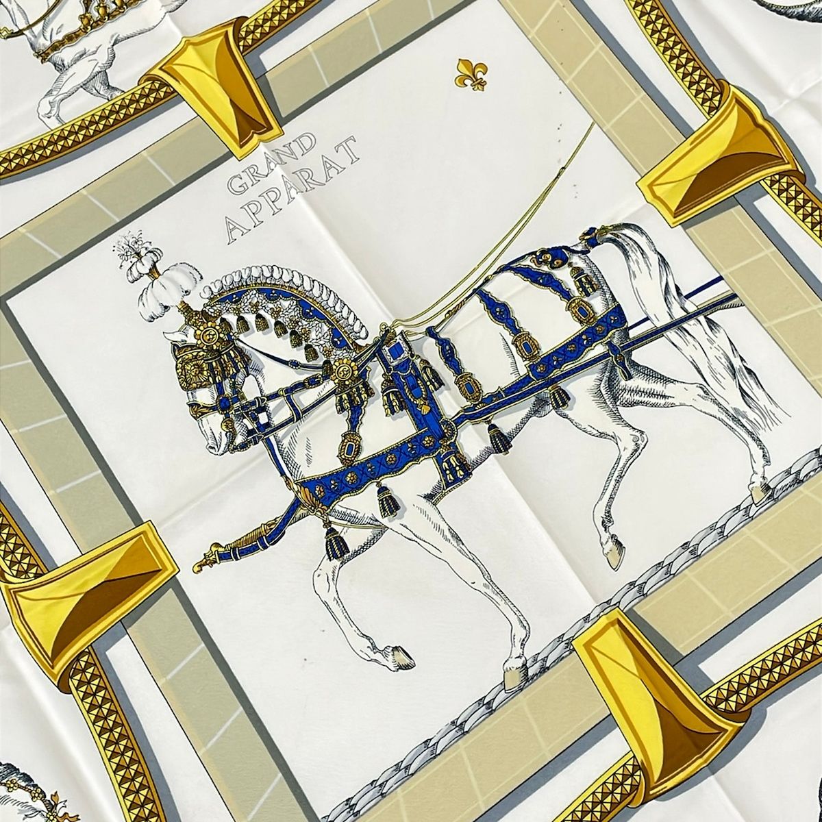 Hermes Scarf Carre 90 White Gold Beige Grand Apparat — view 5