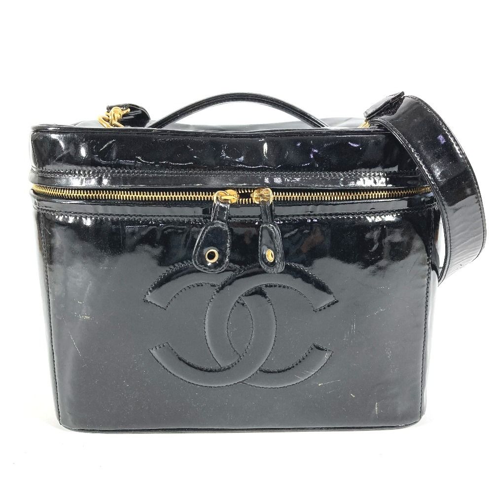 Chanel Handbag CC Logo Vanity Bag Patent Leather Black