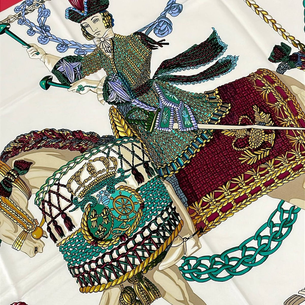 Hermes Scarf Carre 90 Red Ivory Multi Timpani Player — view 5