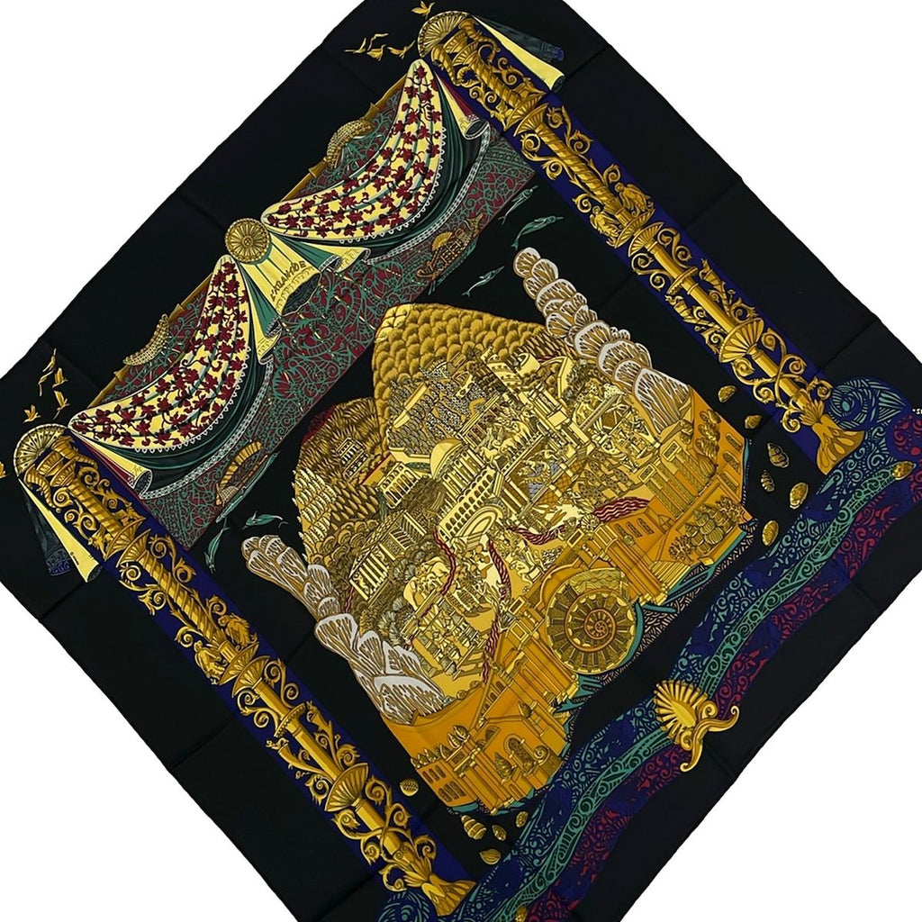 Hermes Scarf Carre 90 Black Orange Multi L'a Tlantide
